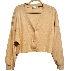 Elodie Beige Ribbed‎ Cropped Cardigan Top Size Large
